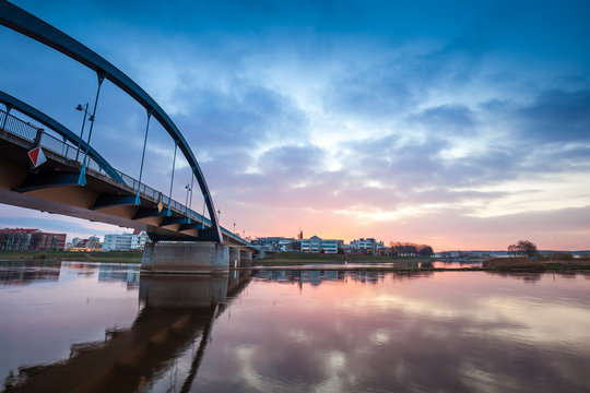 Country border on Oder river between Germany Frankfurt and Poland Słubice city