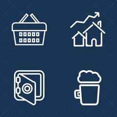 Premium set of outline vector icons. Such as banking, sign, price, real, growth, market, finance, shop, code, alcohol, door, investment, estate, storage, buy, glass, house, purchase, secure, security