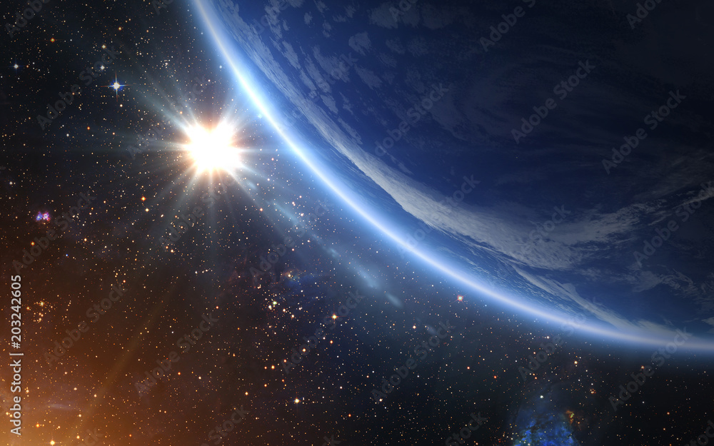 Wall mural planet earth and sun.