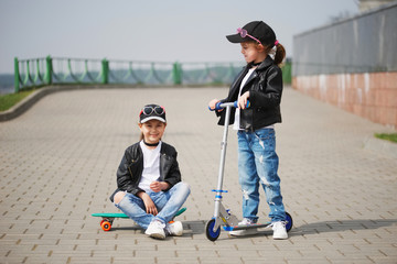 stylish funny little girls on the street