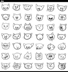 cartoon cats and kittens icons large set