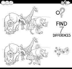differences game with wild animals color book