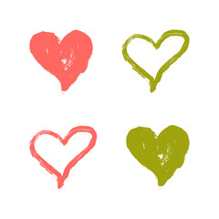 Vector Illustration. Hand draw heart using paint. Template set of hearts by acrylic paint in colorful colors for desing