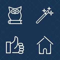 Premium set of outline vector icons. Such as white, wood, wizard, magic, architecture, stick, drawing, hand, house, wildlife, magical, construction, wand, real, sign, home, miracle, building, object