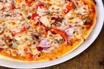 Pizza with beef and onion