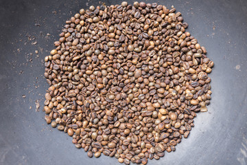 Bake coffee beans in a traditional way pan