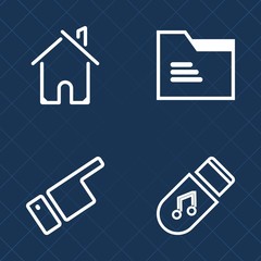Premium set of outline vector icons. Such as home, paper, showing, music, blank, residential, file, data, looking, open, exterior, sign, architecture, office, male, object, house, direction, human