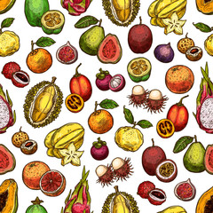 Exotic fruit and berry seamless pattern background