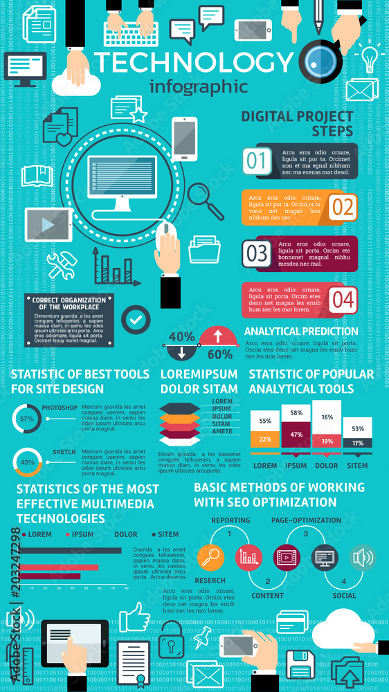 Aufkleber technology infographic design with graph and chart