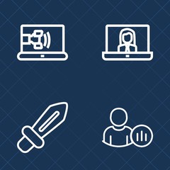 Premium set of outline vector icons. Such as center, dagger, chat, call, old, fight, people, social, wireless, marketing, knight, mobile, customer, person, help, profile, antique, community, support