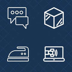 Premium set of outline vector icons. Such as speech, call, housework, talk, business, home, laundry, blank, package, 3d, cardboard, presentation, message, white, text, chatting, dialog, paper, online