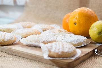Cookies made with orange and lemon. Homemade organic kitchen biscuits.