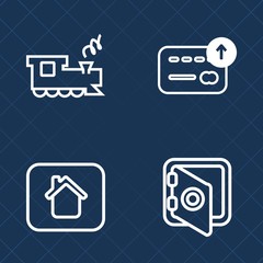 Premium set of outline vector icons. Such as residential, window, bank, banking, coin, currency, station, door, money, building, real, property, apartment, railway, finance, cash, investment, journey