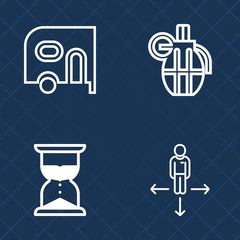 Premium set of outline vector icons. Such as sign, arrow, commercial, combat, grenade, metal, business, minute, place, travel, war, car, countdown, cargo, dangerous, white, military, sand, freight