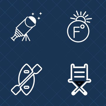Premium set of outline vector icons. Such as canoe, cosmos, chair, climate, sea, seat, business, astronomy, boat, decor, armchair, dark, space, fahrenheit, scale, temperature, season, thermometer, sky
