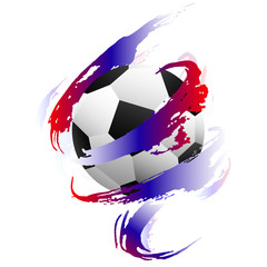 Soccer ball inside paint smears with Flag of Russia print