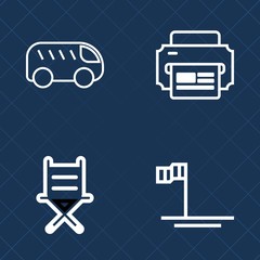 Premium set of outline vector icons. Such as beach, traffic, move, mexico, cortes, technology, bus, sea of cortes, blue, pointer, furniture, nature, graphic, city, chair, direction, office, car, view