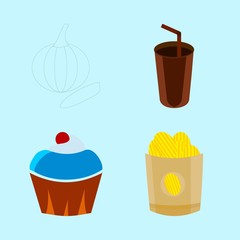 icons about Food with sweets, vitamin, chips, pumpkin and hot chocolate