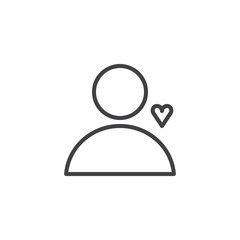 User with heart outline icon. linear style sign for mobile concept and web design. Favorite account simple line vector icon. Symbol, logo illustration. Pixel perfect vector graphics