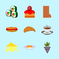 icons about Food with bread, pizza, pastry, sushi roll and teacup
