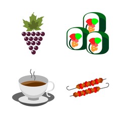 icons about Food with kebab, bunch, teacup, sushi and seaweed