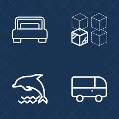 Premium set of outline vector icons. Such as traffic, animal, urban, house, dolphin, adult, comfortable, double, mammal, marine, travel, room, bus, modern, speed, street, people, wild, city, home, box