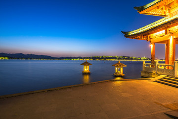 landscape of hangzhou west lake during sunset