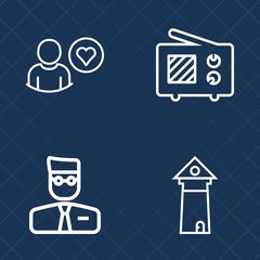 Premium set of outline vector icons. Such as human, tower, europe, capital, widget, antenna, famous, subscribe, social, tourism, website, wave, online, eiffel, profile, user, france, equipment, french