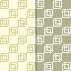 Olive green geometric ornaments. Set of seamless patterns