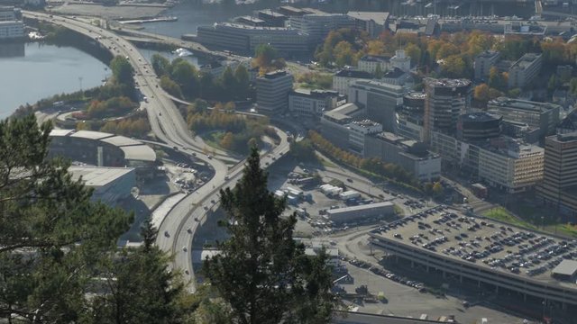 Bergen City Traffic View From Mount Fløyen