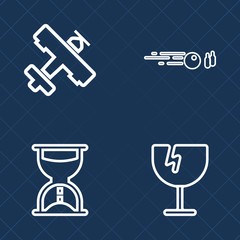 Premium set of outline vector icons. Such as flight, airplane, timer, crack, crash, measure, game, aircraft, fly, travel, tourism, sharp, countdown, window, aviation, minute, hour, plane, clock, air