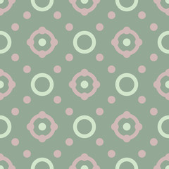 Geometric seamless pattern. Olive green background with pale pink elements