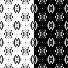 Black and white floral seamless patterns. Set of backgrounds