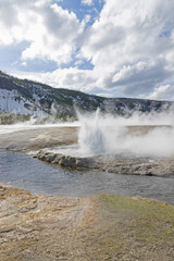 Yellowstone geyser explodes along the river