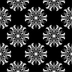 White floral seamless pattern on black background