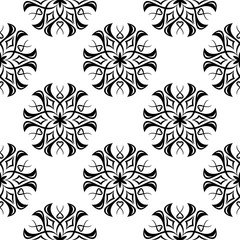 Black floral seamless pattern on white background