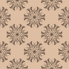 Brown floral seamless pattern on beige background