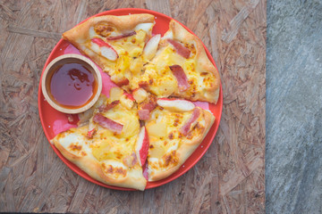 Closeup of delicious Pizza with pineapple