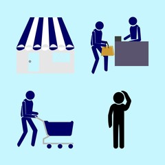 icons about Human with shopping, resturant, shopper, store and stress