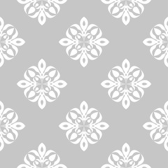 White floral seamless pattern on gray background