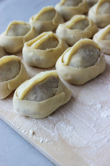 Dumplings of thin dough stuffed