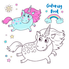 Vector illustration of cute magic blue unicorn