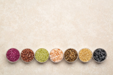 colorful sea salts collection with copy space