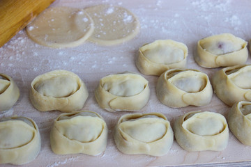 Dumplings of thin dough stuffed