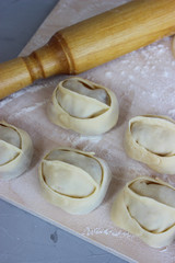Dumplings of thin dough stuffed