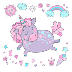 Cute magic collection with unicorn