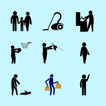 icons about Human with wash, housework, couple, bathroom and invite