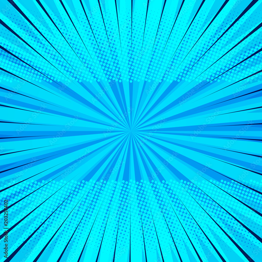 Poster abstract comic blue background for style pop art design. retro burst template backdrop. light rays e