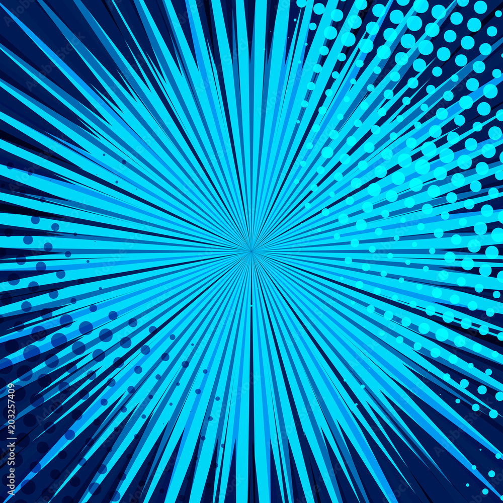 Poster abstract comic blue background for style pop art design. retro burst template backdrop. light rays e