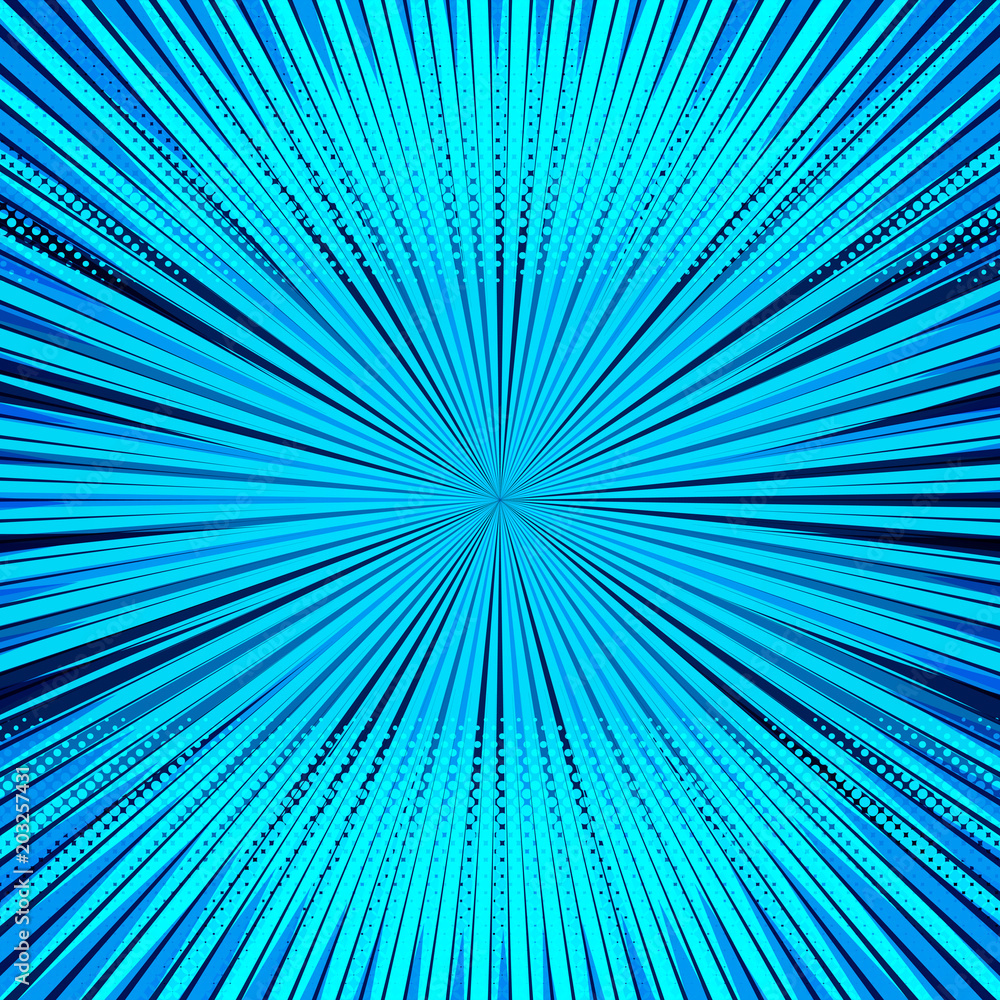 Poster abstract comic blue background for style pop art design. retro burst template backdrop. light rays e